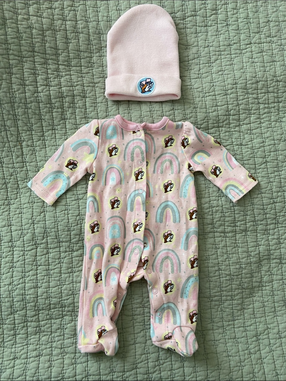 BUC-EES Pink Rainbow newborn Baby girl One-Piece with Hat